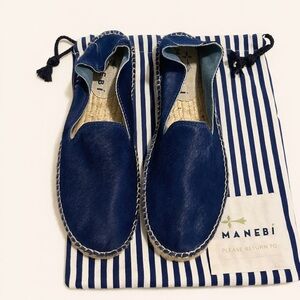 Manebí Navy Hair-On Calf Hair Espadrille Flats NWOT Size 41 US 10 Women’s